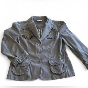 Ann Taylor Loft Wmns Sz S Button Up Gray 3/4 Sleeve Utility Jacket Coat Blazer